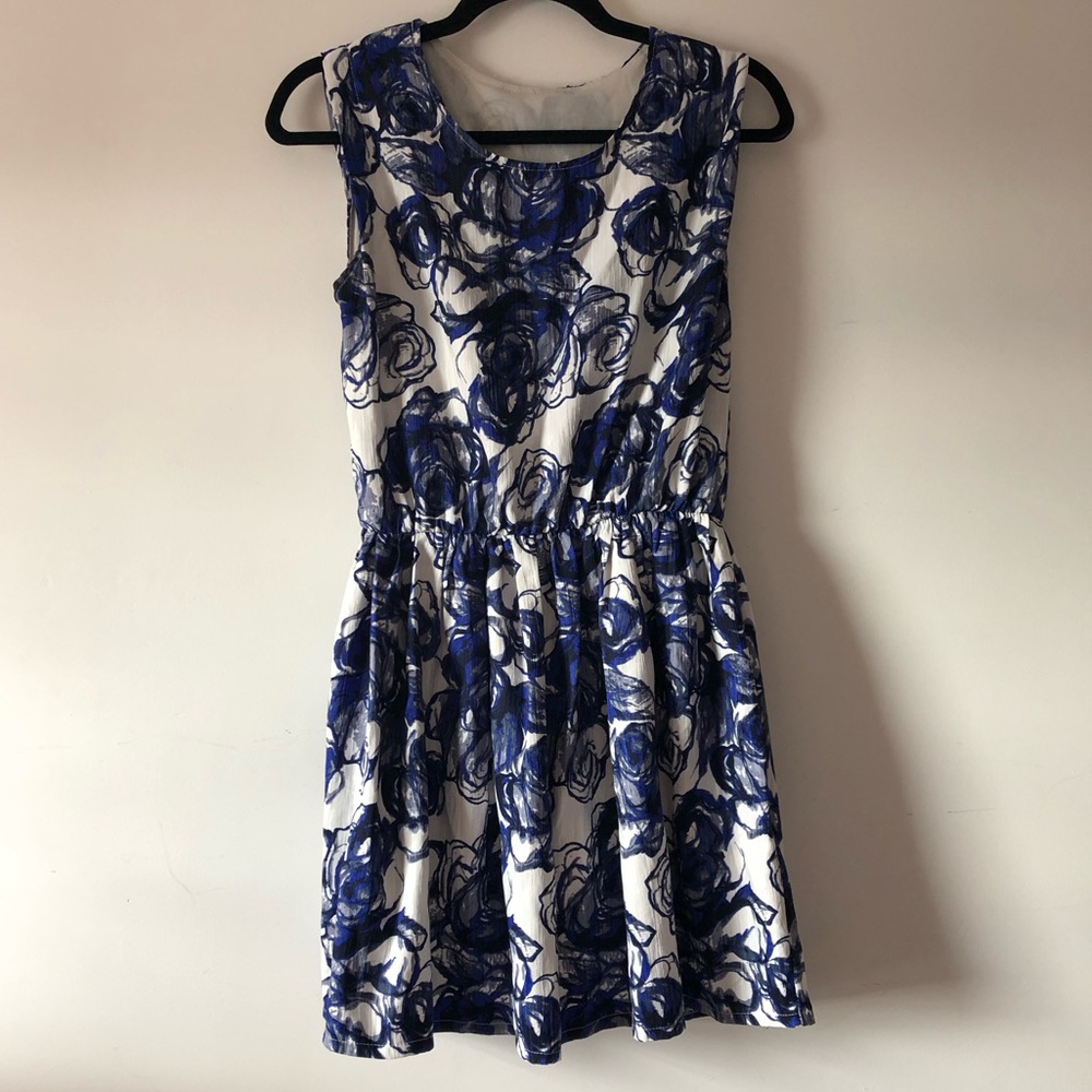 Floral Blue and White Sleeveless Dress